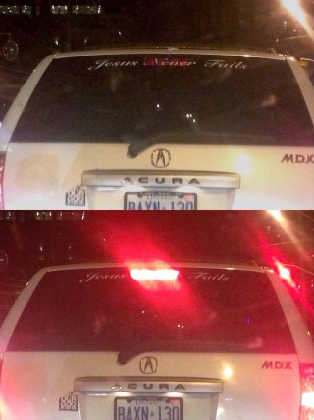 Religious people must think this guy is a real jerk everytime he hits his brakes.