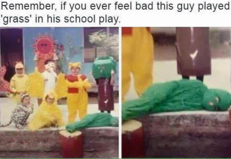 If you ever feel bad, just remember this guy played 'grass' in his school play.