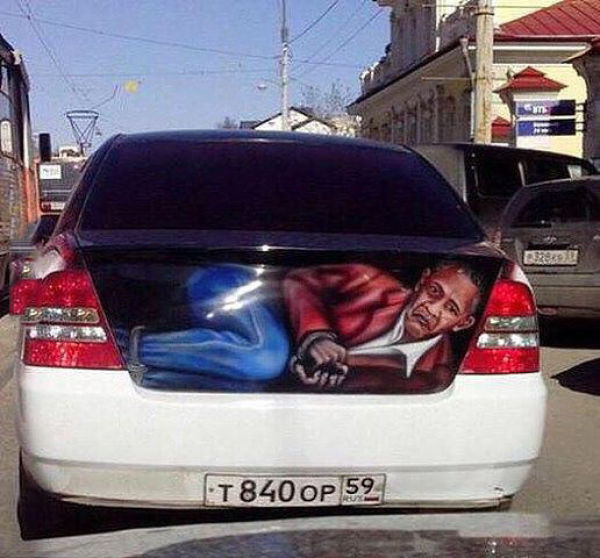 Russian trunk art featuring Obama.