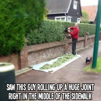 Saw this guy rolling up a huge joint right in the middle of the sidewalk.