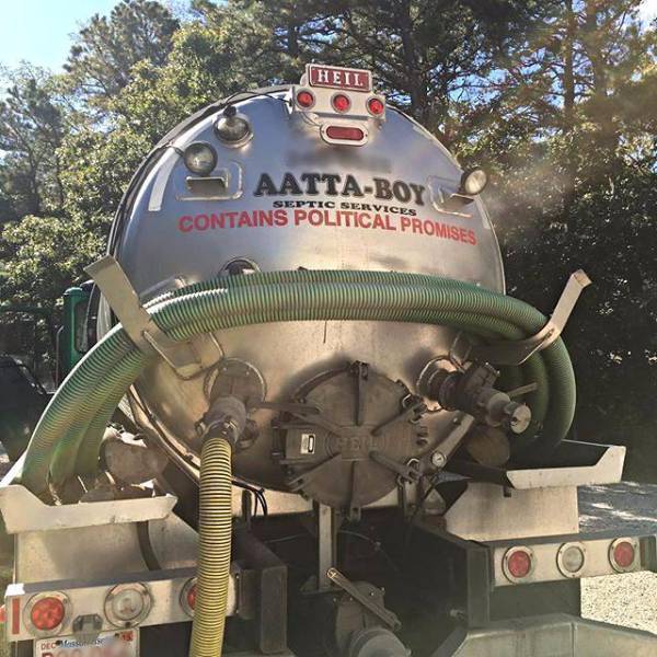 Septic pumper truck with a crap load of political promises.