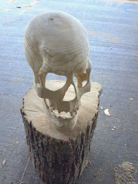 Skull carved out of wood is bad ass.