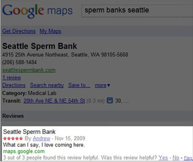Sperm Bank Google Review. Seems Like A Great Place.