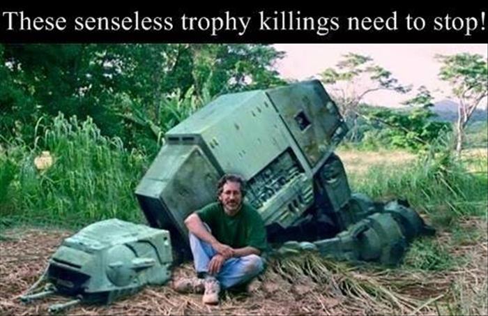 Steven Spielberg needs to stop trophy killing. First a dinosaur and now an AT-AT walker.