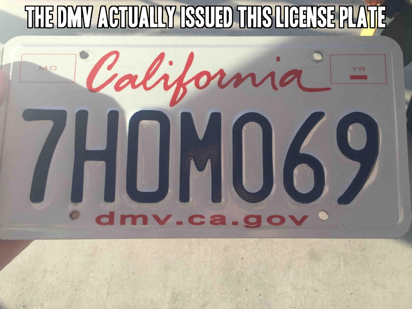 The DMV actually issued this license plate.