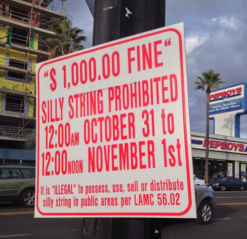 The laws in this city are very strict or they just really hate silly string.