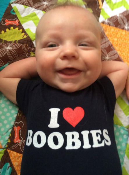 This baby loves boobies.