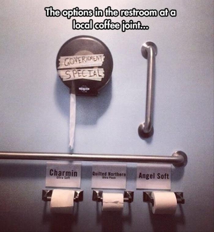 This coffee shop caters to the toilet paper connoisseur.