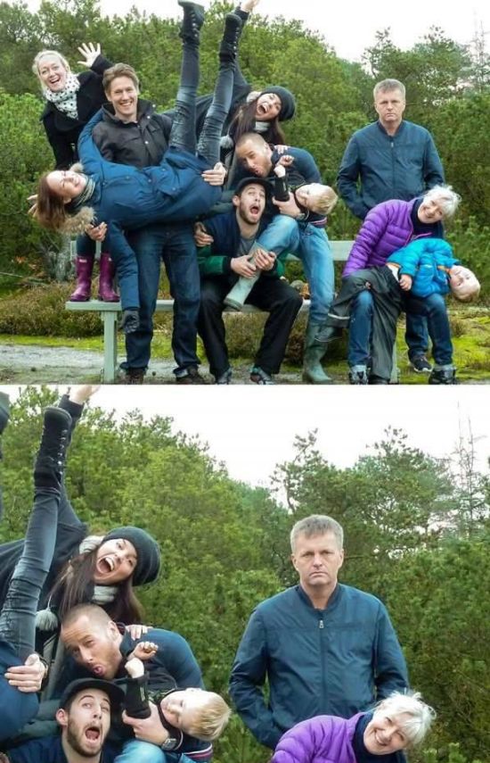 This guy does not enjoy taking family photos.