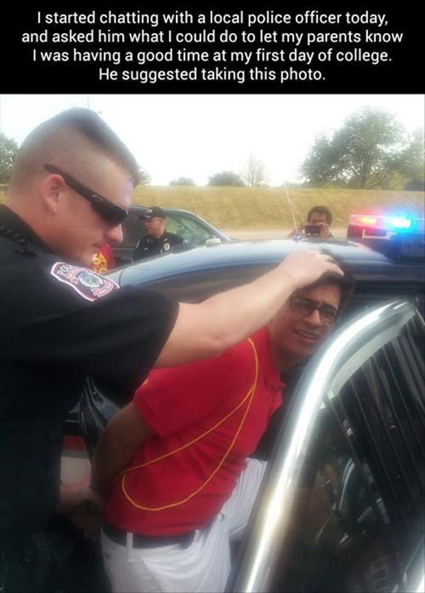 This nice Police Officer helped a College Student prank his Parents.
