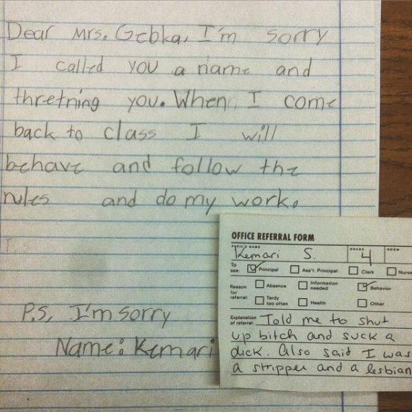 This young student was very rude to her teacher but at least she apologized.