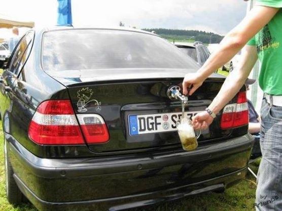 Those Germans lover beer so much they installed a beer tap in their trunk.