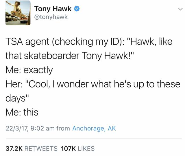 Tony Hawk's encounter with a TSA agent.