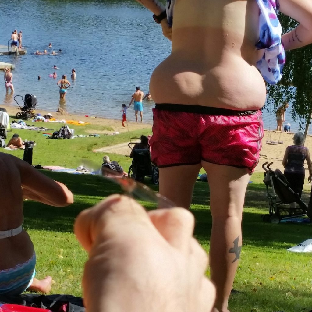 Took a picture of a dragonfly on my toe, but a huge muffin top and some sideboob ruined it.