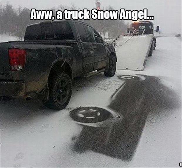 Very Cute Snow Angel Made by a Truck.