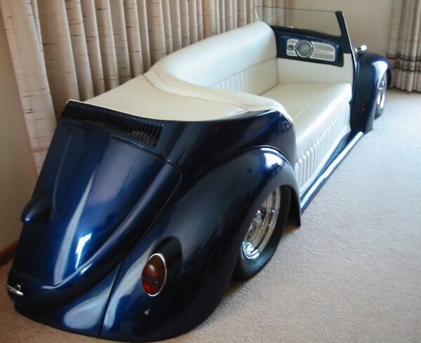 VW Bug couch is sick.