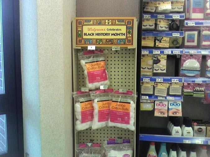 Walgreens celebrates Black History Month with cotton balls.