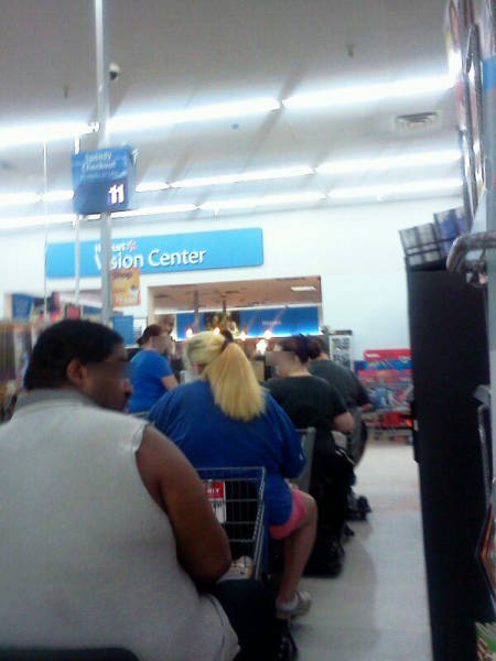 Walmart check out line was more like bumper to bumper traffic.