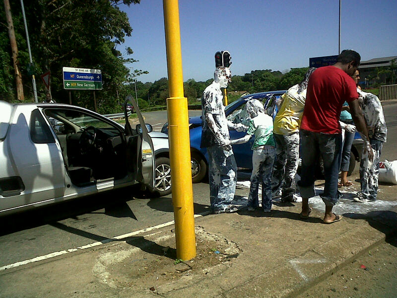 When You Are Driving Around With 7 Gallons Of White Paint In The Back Of Your Car And You Get Into An Accident This Is What Happens.