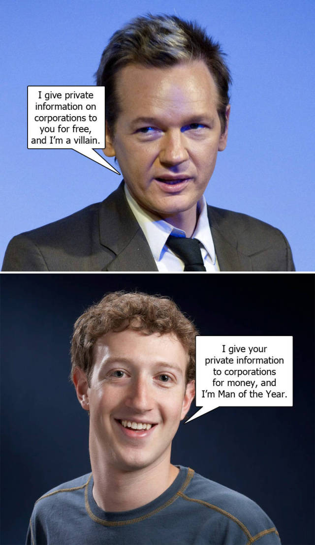 Wikileaks founder Julian Assange vs. Facebook founder Mark Zuckerberg