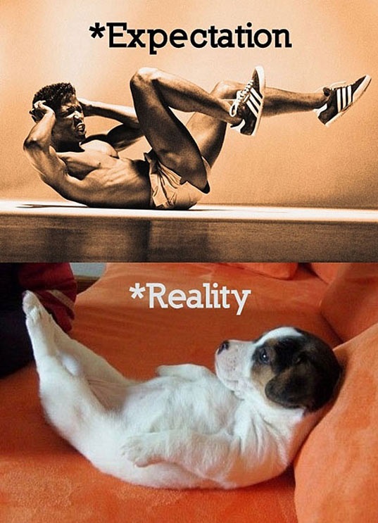 Working out, expectation vs reality.
