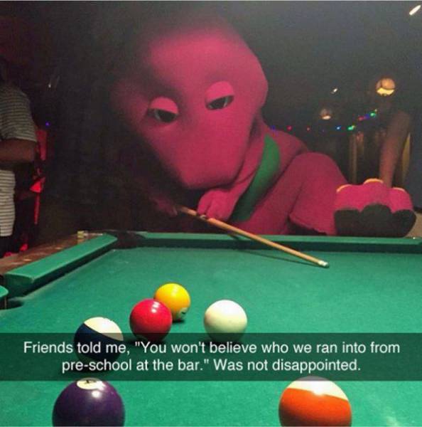 You won't believe who we ran into from pre-school at the bar.