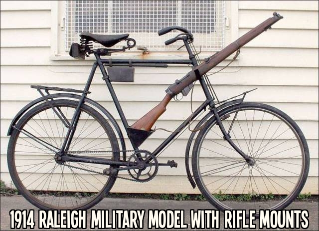 1914 Raleigh Military Model bicycle with rifle mounts.