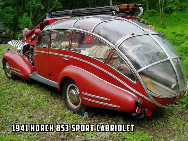 1941 Horch 853 Sport Cabriolet looks like a greenhouse on wheels.