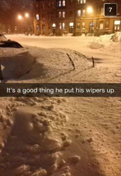 It's a good thing this driver put their windshield wipers up.