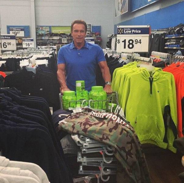 Arnold Schwarzenegger doing some shopping at Walmart.