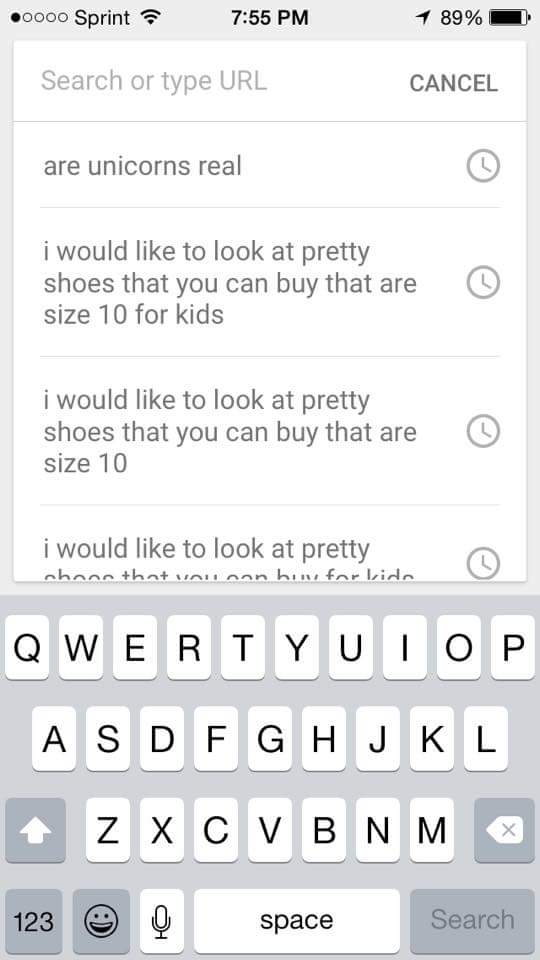 Browser history of a 5-year-old girl.