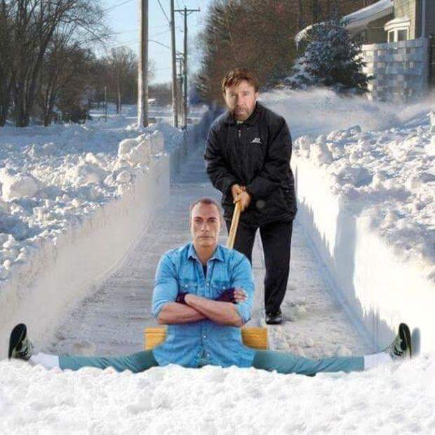 Chuck Norris and Jean-Claude Van Damme snow removal.