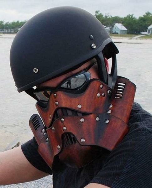Custom leather Star Wars Stormtrooper motorcycle mask.