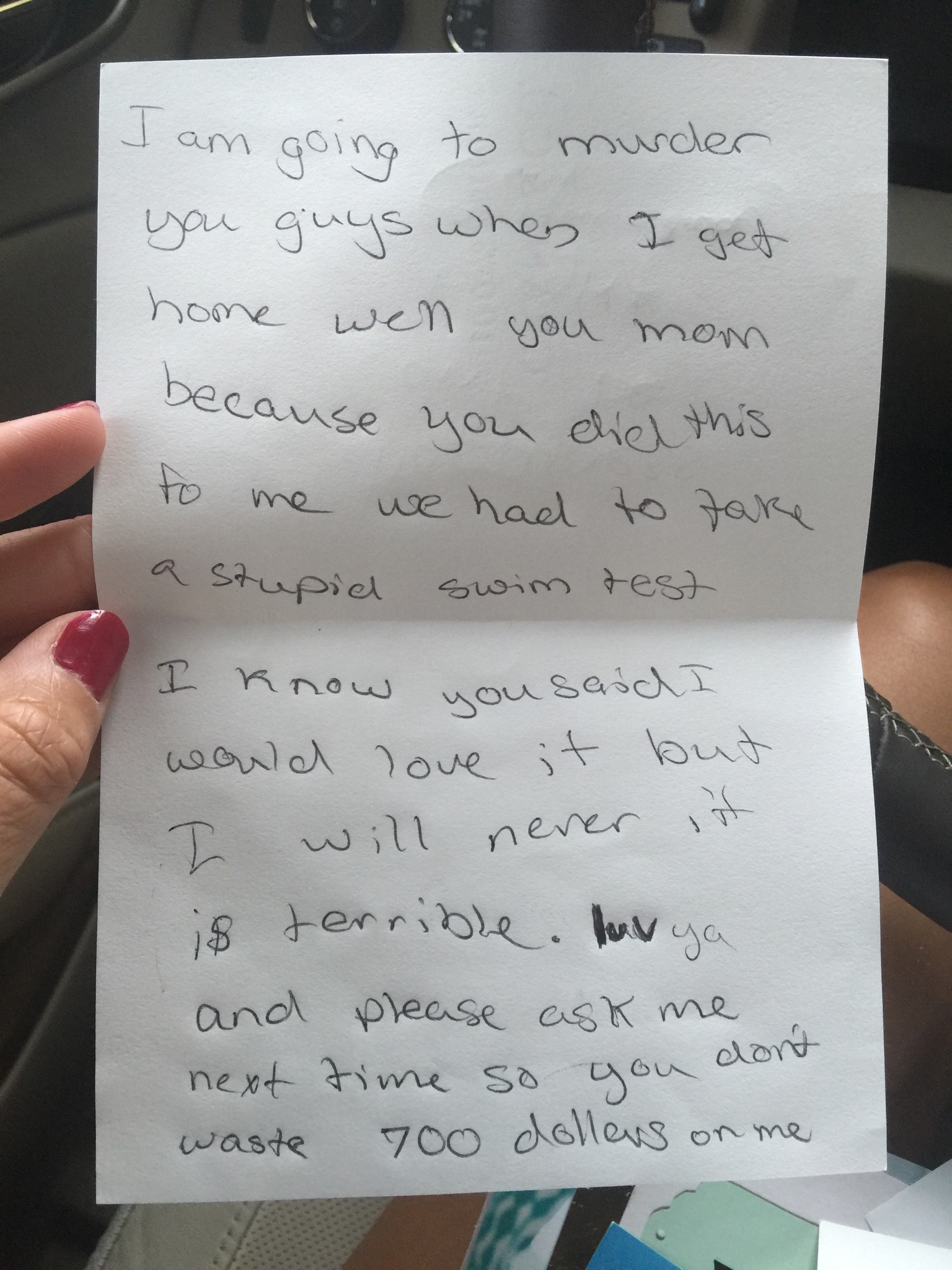 Girl attending summer camp sends her family a letter to let them know how it's going.