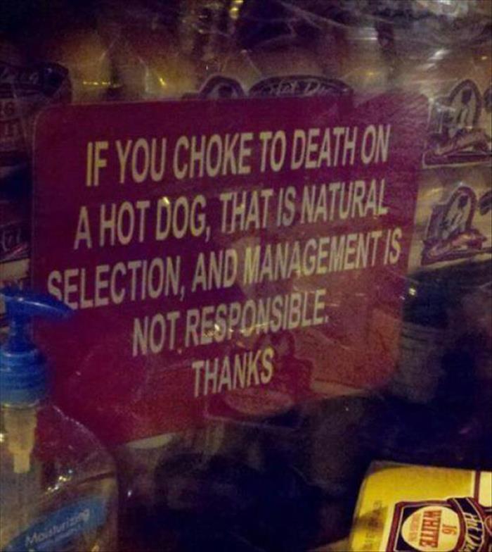 Death by hot dog is not managements fault.