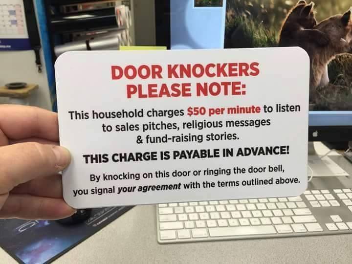 Door knockers please note.