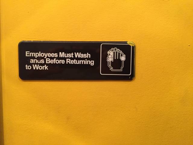 Employees must wash anus before returning to work.