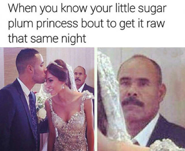 Father of the bride doesn't look very happy.