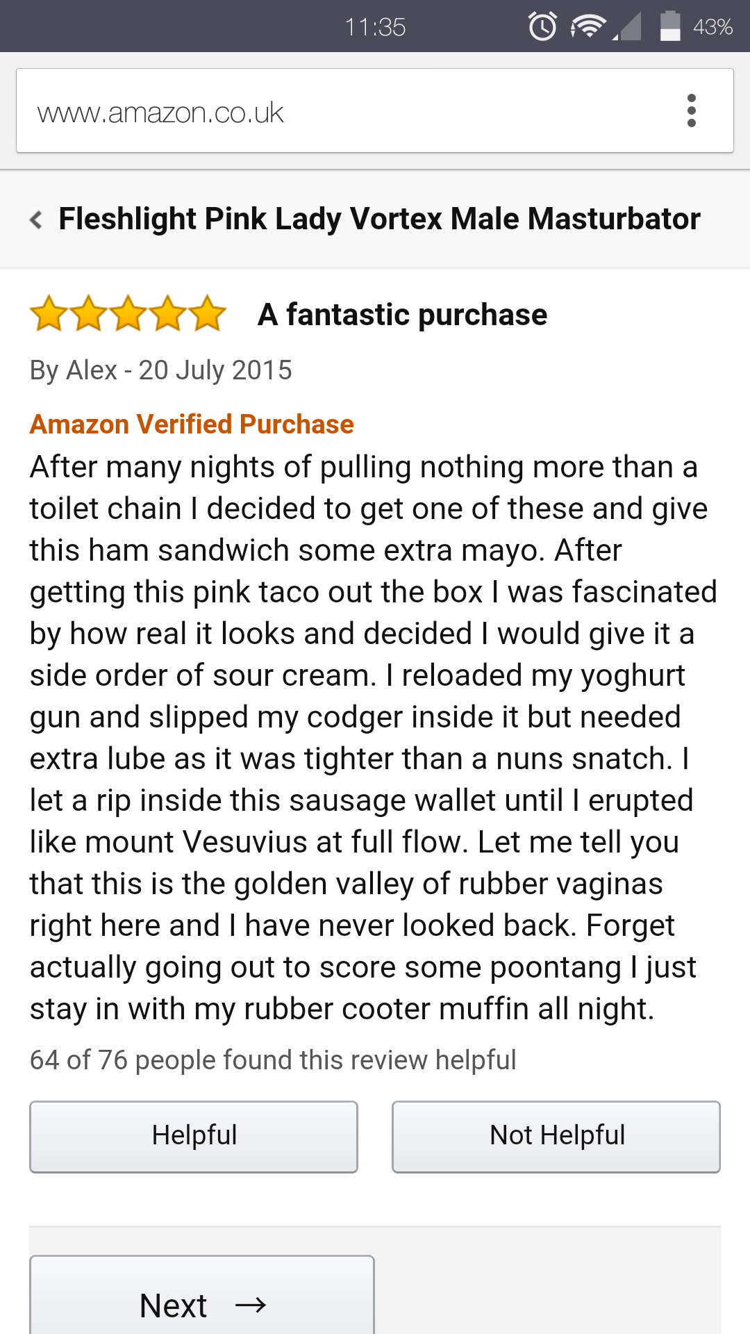 Foodie gives an honest Fleshlight review.