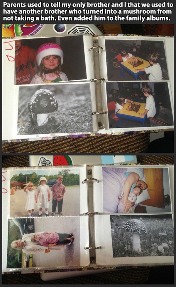 Getting your kids to take a bath is sometimes difficult but not for these parents. Mushroom brother was all it took.