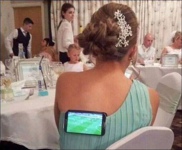 Had to go to a wedding but wanted to watch the soccer game. I love my wife!