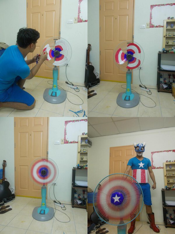 How to decorate your fan to turn it into a Captain America shield to finish off your costume.