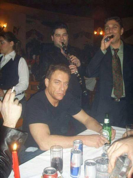 Jean-Claude Van Damme does not look very excited to be here