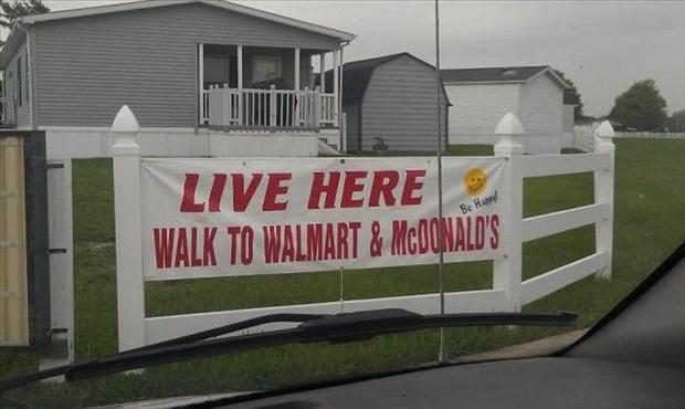 Living within walking distance to Walmart and McDonald's. What more could anyone ask for?