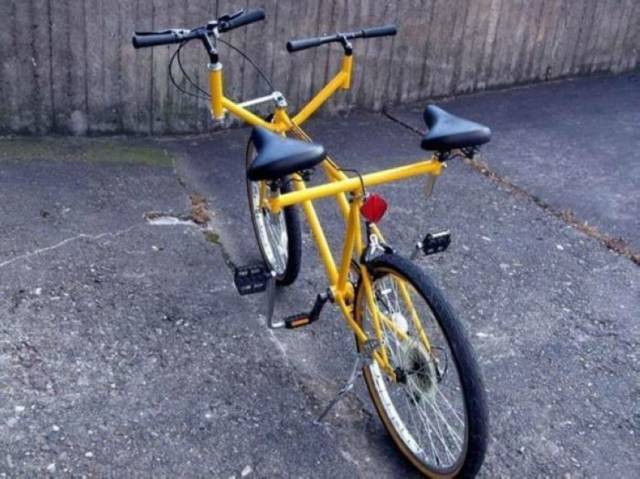 New design for the tandem bicycle so the second rider no longer has to stare at ass.