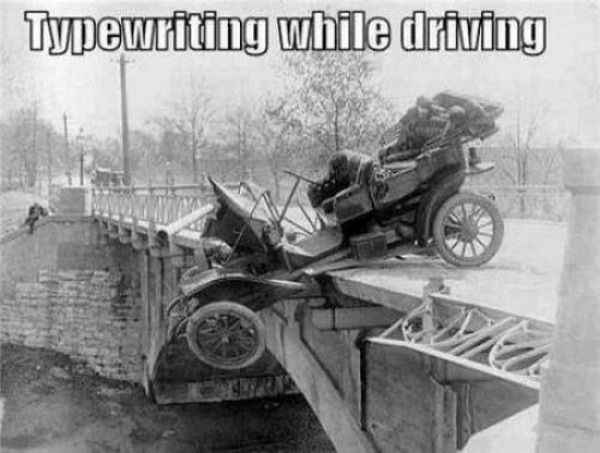 Old school version of texting while driving was also very dangerous.