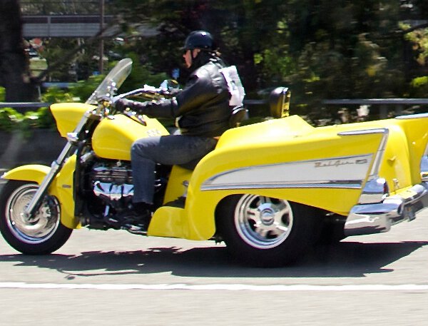 Part motorcycle and part 57 Chevy Bel Air.