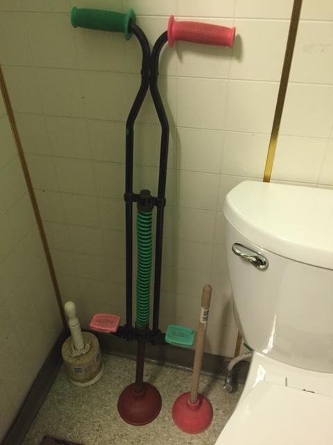 Pogo stick plunger makes unclogging a toilet fun.