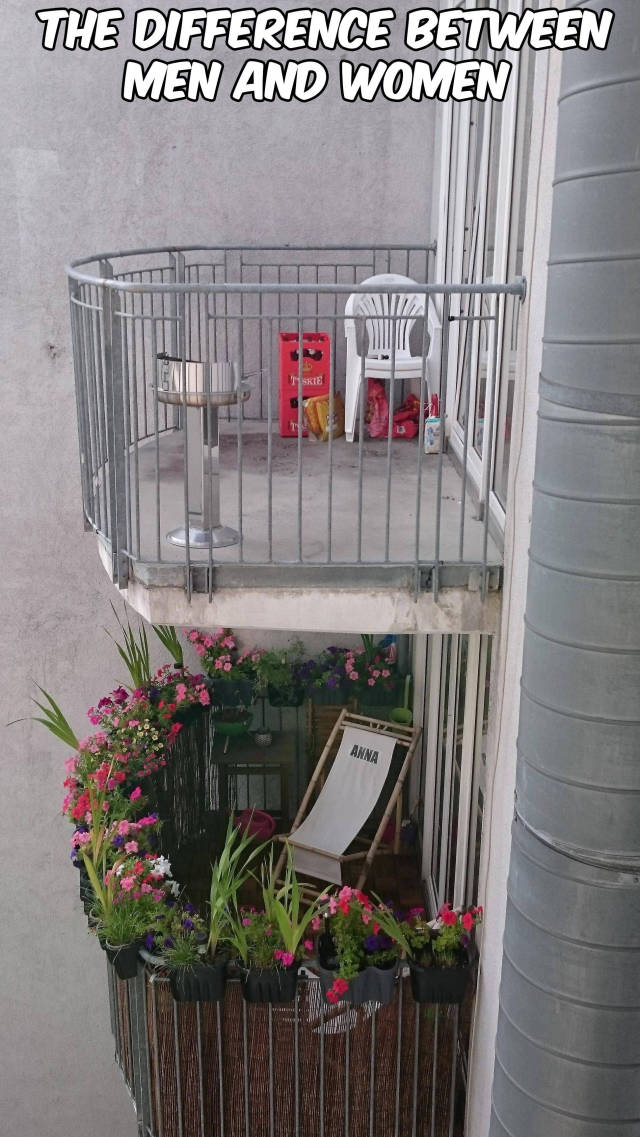 The difference between men and women: Balconies.