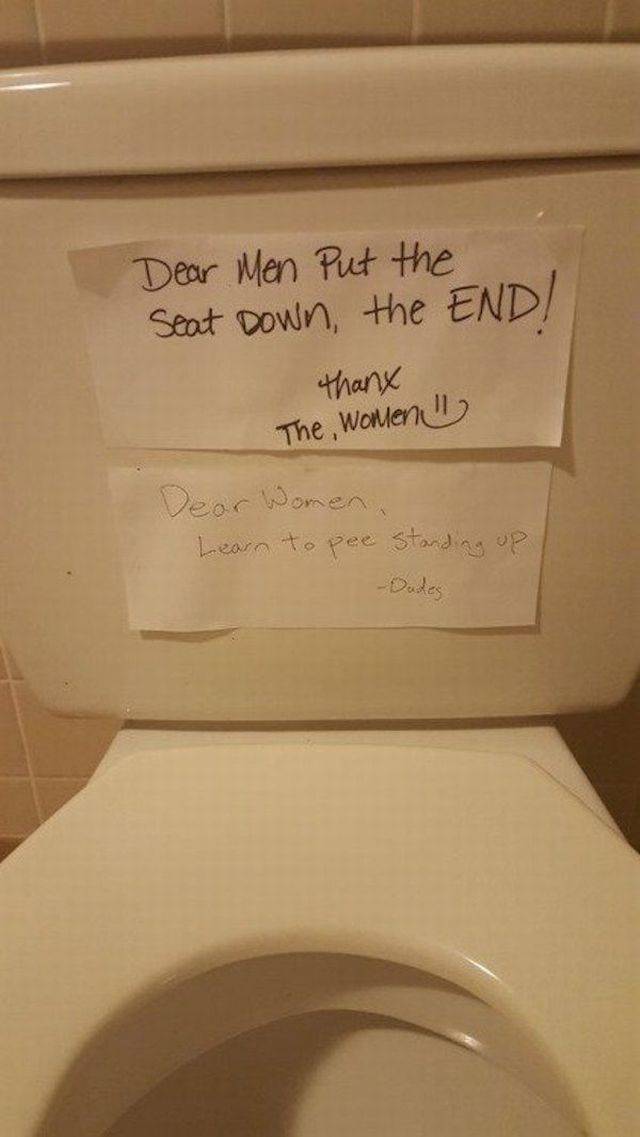The never-ending toilet seat debate.